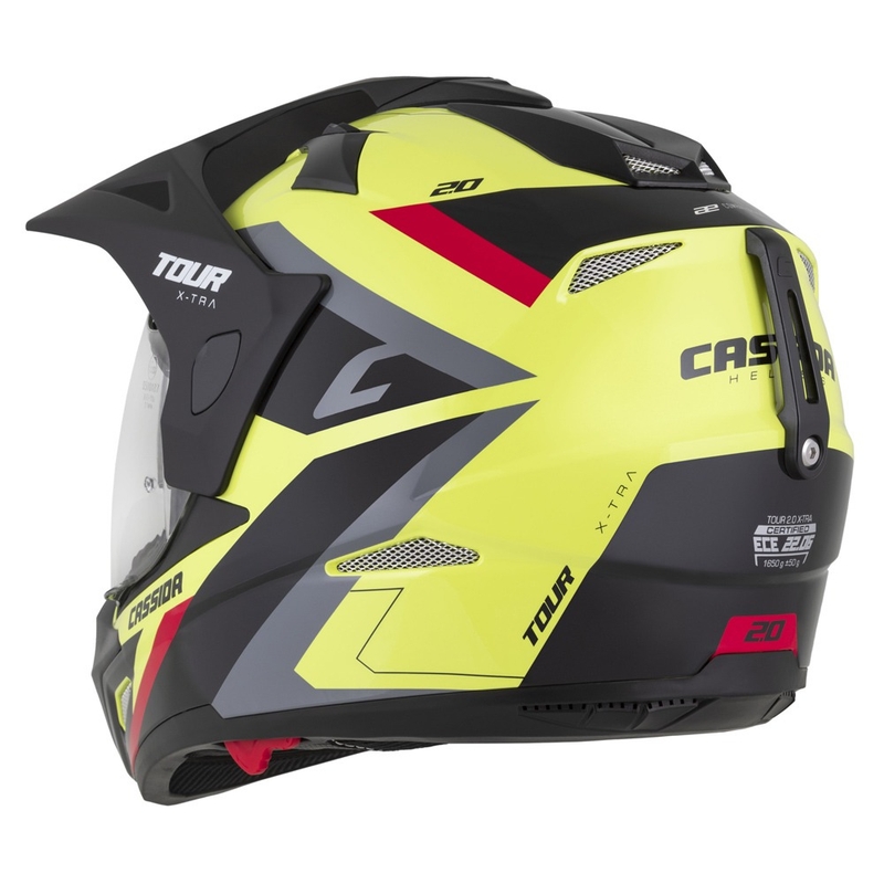 Enduro κράνος Cassida Tour 2.0 X-tra fluo κίτρινο-μαύρο-κόκκινο-γκρι με μαύρο ματ γείσο