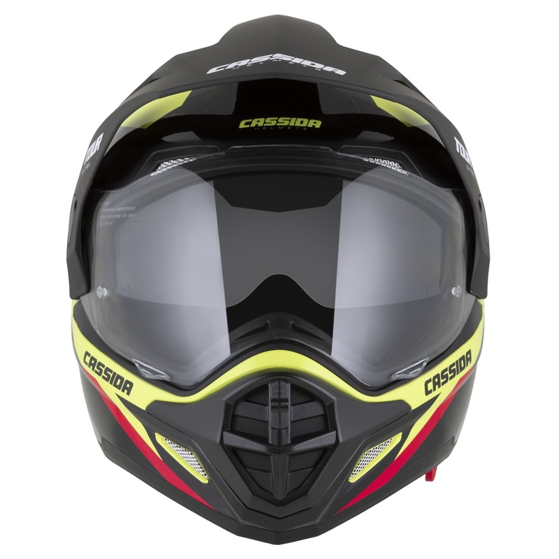 Enduro κράνος Cassida Tour 2.0 X-tra fluo κίτρινο-μαύρο-κόκκινο-γκρι με μαύρο ματ γείσο