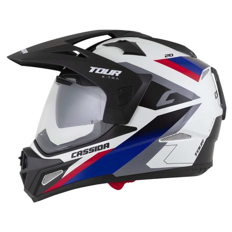 Enduro κράνος Cassida Tour 2.0 X-tra λευκό-μπλε-κόκκινο-μαύρο με μαύρο ματ γείσο