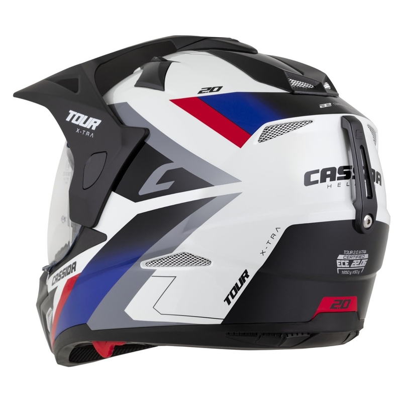 Enduro κράνος Cassida Tour 2.0 X-tra λευκό-μπλε-κόκκινο-μαύρο με μαύρο ματ γείσο