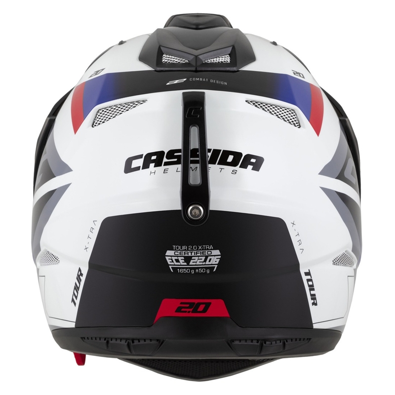 Enduro κράνος Cassida Tour 2.0 X-tra λευκό-μπλε-κόκκινο-μαύρο με μαύρο ματ γείσο