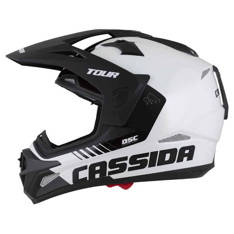 Enduro κράνος Cassida Tour 2.0 X-tra λευκό-μπλε-κόκκινο-μαύρο με μαύρο ματ γείσο