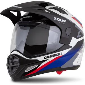 Enduro κράνος Cassida Tour 2.0 X-tra λευκό-μπλε-κόκκινο-μαύρο με μαύρο ματ γείσο