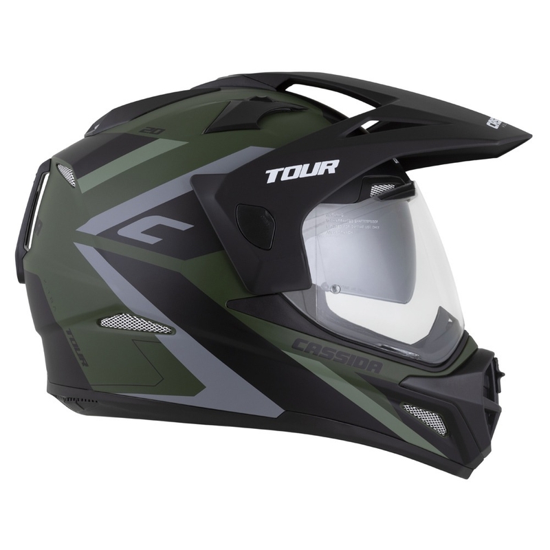 Enduro κράνος Cassida Tour 2.0 X-tra ματ πράσινο-γκρι-μαύρο με μαύρο ματ γείσο