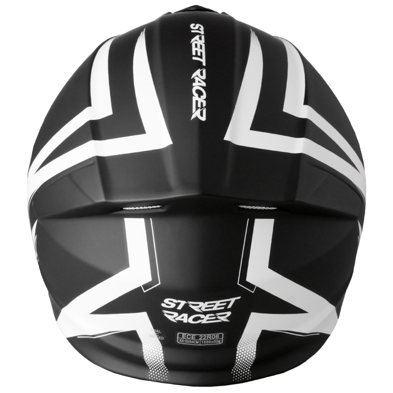 Αναδιπλούμενο κράνος μοτοσικλέτας Street Racer Fury ματ μαύρο και λευκό