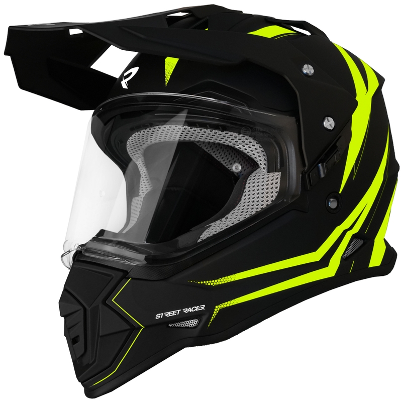 Κράνος μοτοσικλέτας Enduro Street Racer Ignite ματ μαύρο-φθοροκίτρινο