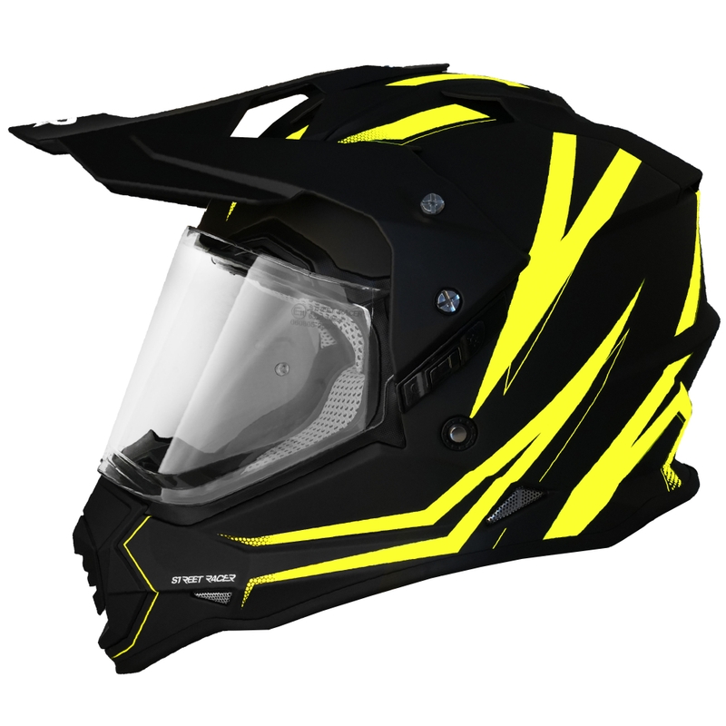 Κράνος μοτοσικλέτας Enduro Street Racer Ignite ματ μαύρο-φθοροκίτρινο