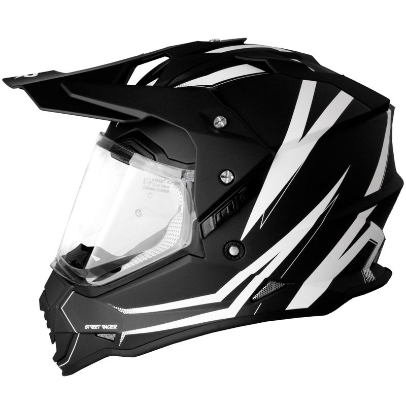 Enduro κράνος μοτοσικλέτας Street Racer Ignite ματ μαύρο και λευκό