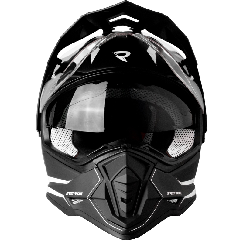 Enduro κράνος μοτοσικλέτας Street Racer Ignite ματ μαύρο και λευκό