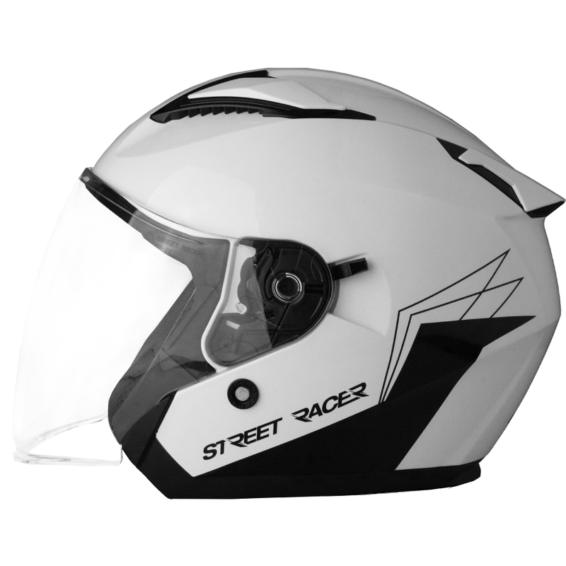 Ανοιχτό κράνος μοτοσικλέτας Street Racer Sonic Gloss Λευκό και Μαύρο