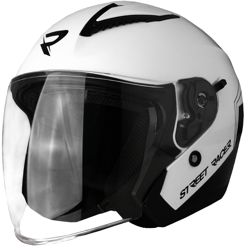 Ανοιχτό κράνος μοτοσικλέτας Street Racer Sonic Gloss Λευκό και Μαύρο
