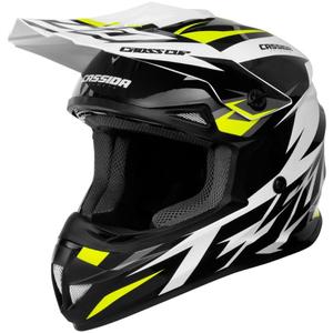 Cassida Cross Cup Two Κράνος Motocross μαύρο-λευκό-γκρι-φλούο κίτρινο