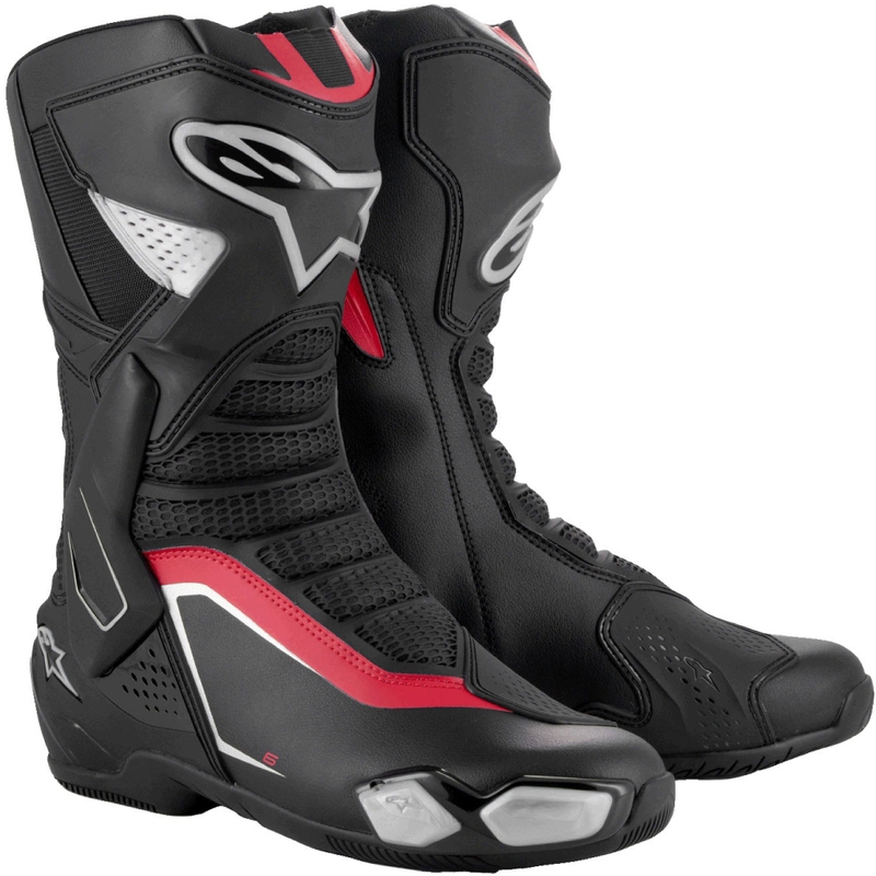 Alpinestars SMX-6 3 μαύρο-ασημί-κόκκινες μπότες μοτοσικλέτας