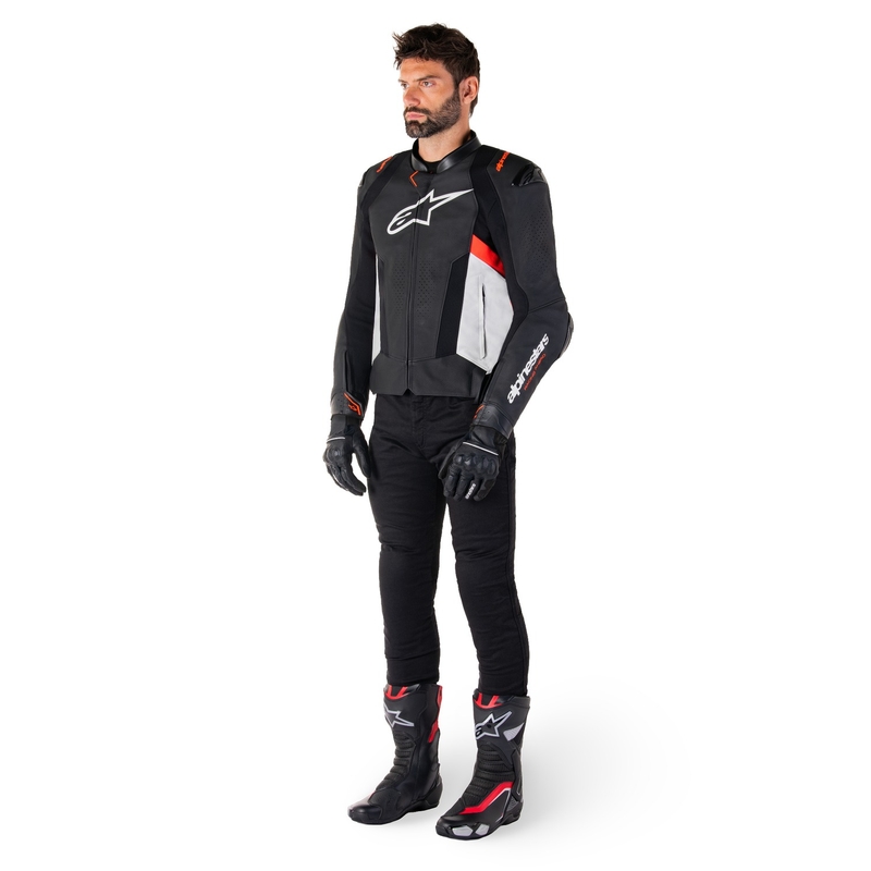 Alpinestars Missile 3 Μαύρο-Άσπρο-Κόκκινο δερμάτινο μπουφάν μοτοσικλέτας