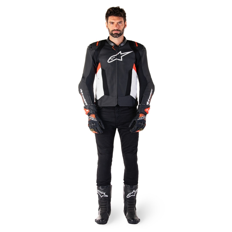 Alpinestars Missile 3 Airflow Black-White-Fluo Red Δερμάτινο μπουφάν μοτοσικλέτας