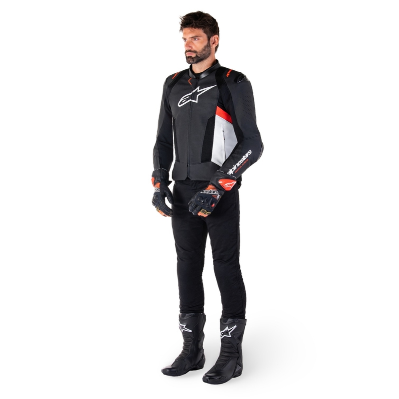 Alpinestars Missile 3 Airflow Black-White-Fluo Red Δερμάτινο μπουφάν μοτοσικλέτας