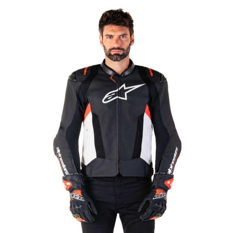 Alpinestars Missile 3 Airflow Black-White-Fluo Red Δερμάτινο μπουφάν μοτοσικλέτας