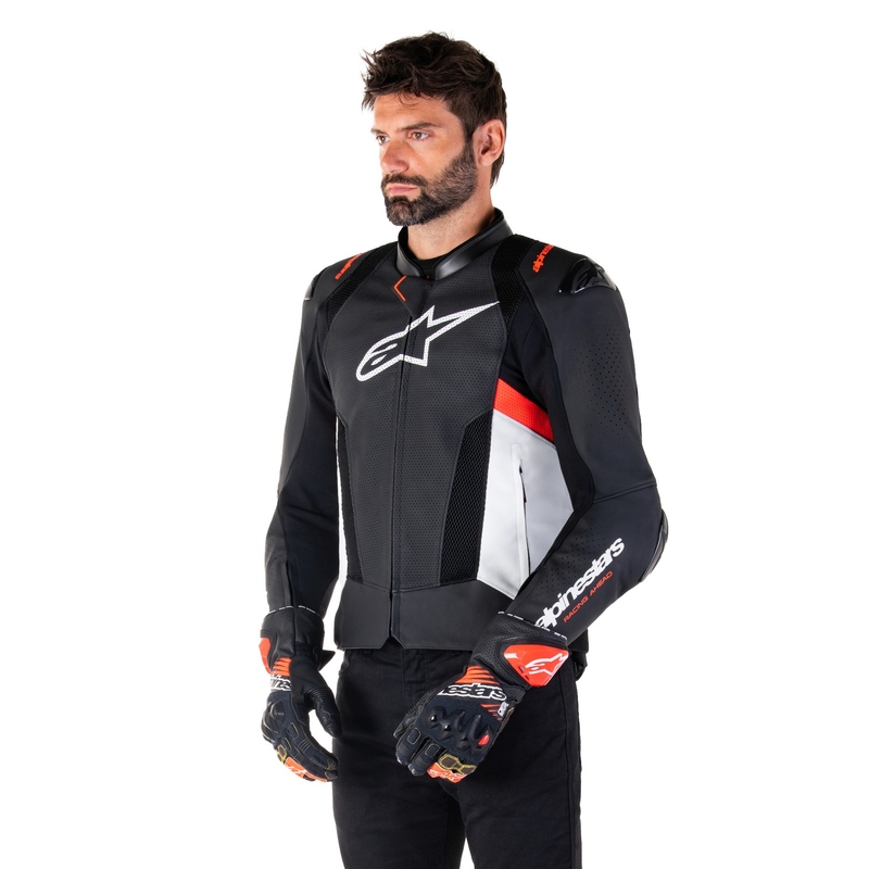 Alpinestars Missile 3 Airflow Black-White-Fluo Red Δερμάτινο μπουφάν μοτοσικλέτας