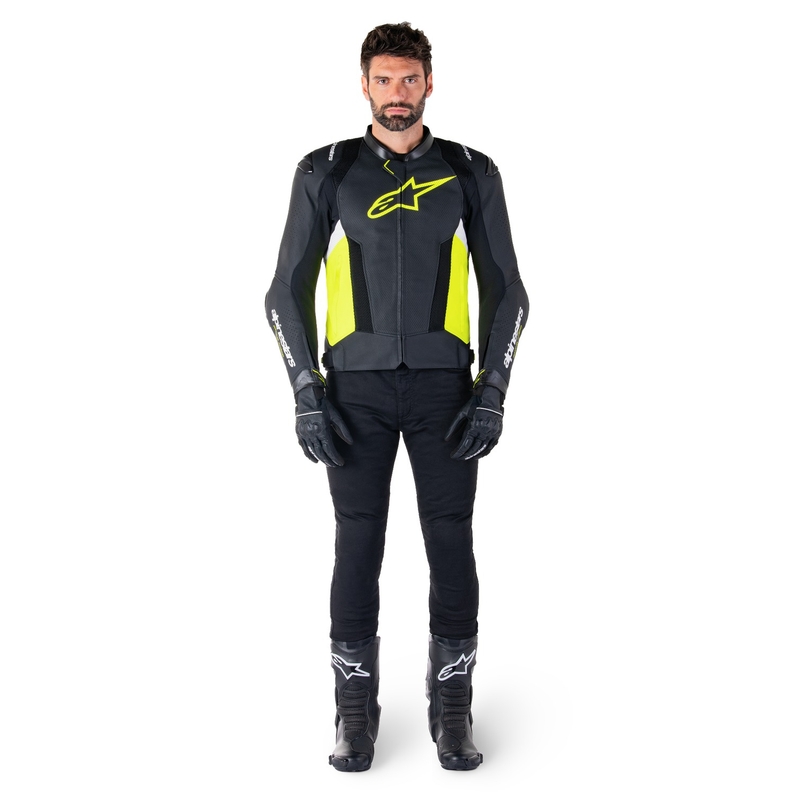 Alpinestars Missile 3 Airflow Black-Fluo Yellow-White Δερμάτινο μπουφάν μοτοσικλέτας
