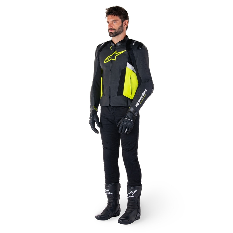 Alpinestars Missile 3 Airflow Black-Fluo Yellow-White Δερμάτινο μπουφάν μοτοσικλέτας