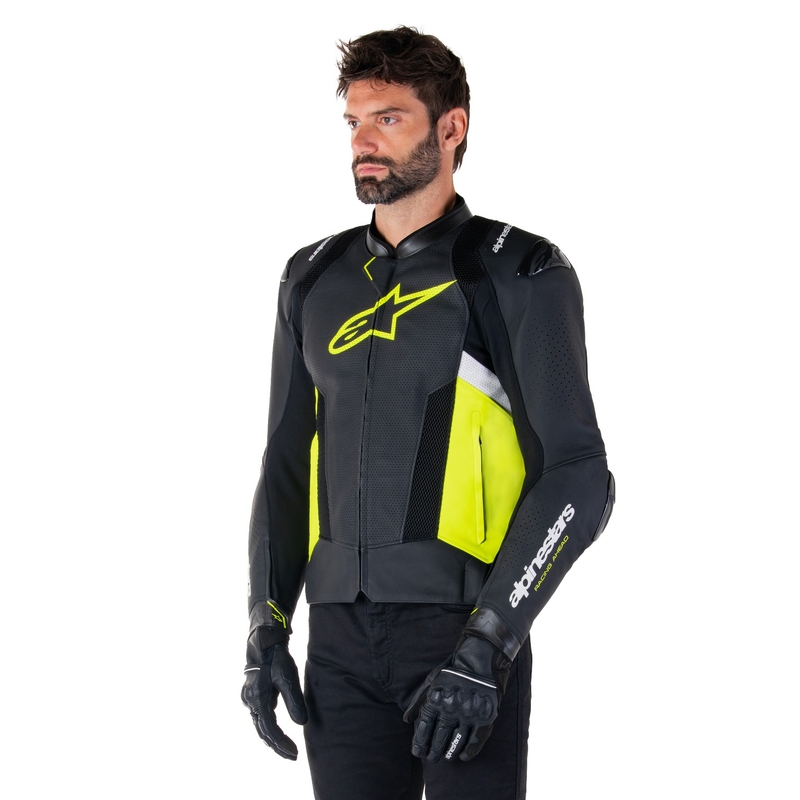 Alpinestars Missile 3 Airflow Black-Fluo Yellow-White Δερμάτινο μπουφάν μοτοσικλέτας