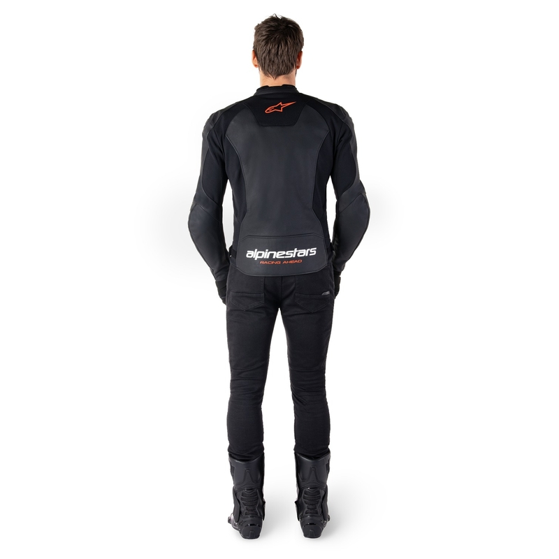 Alpinestars Faster 3 μαύρο-φλούο κόκκινο δερμάτινο μπουφάν μοτοσικλέτας
