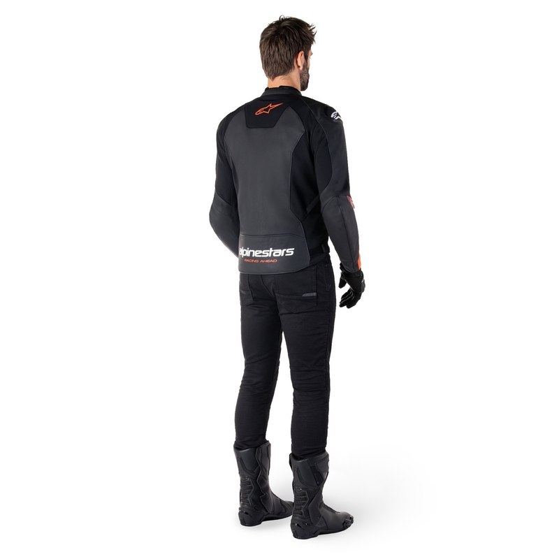 Alpinestars Faster 3 μαύρο-φλούο κόκκινο δερμάτινο μπουφάν μοτοσικλέτας