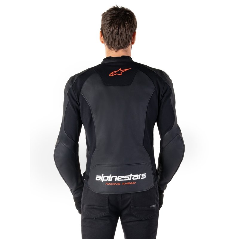 Alpinestars Faster 3 μαύρο-φλούο κόκκινο δερμάτινο μπουφάν μοτοσικλέτας