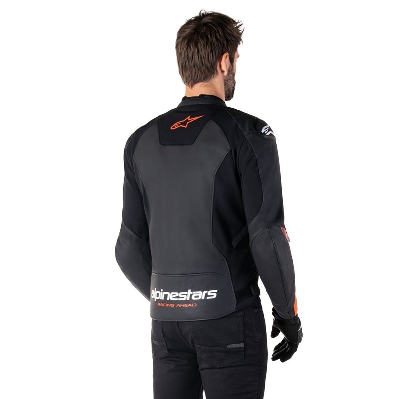 Alpinestars Faster 3 μαύρο-φλούο κόκκινο δερμάτινο μπουφάν μοτοσικλέτας
