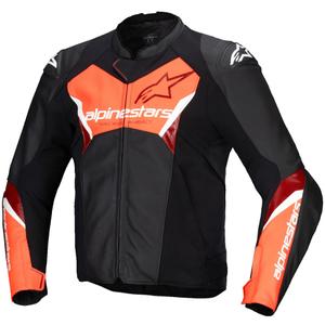 Alpinestars Faster 3 μαύρο-φλούο κόκκινο δερμάτινο μπουφάν μοτοσικλέτας