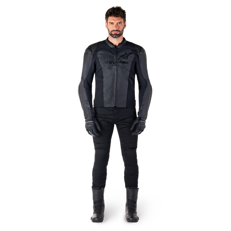 Alpinestars Faster 3 Μαύρο δερμάτινο μπουφάν μοτοσικλέτας