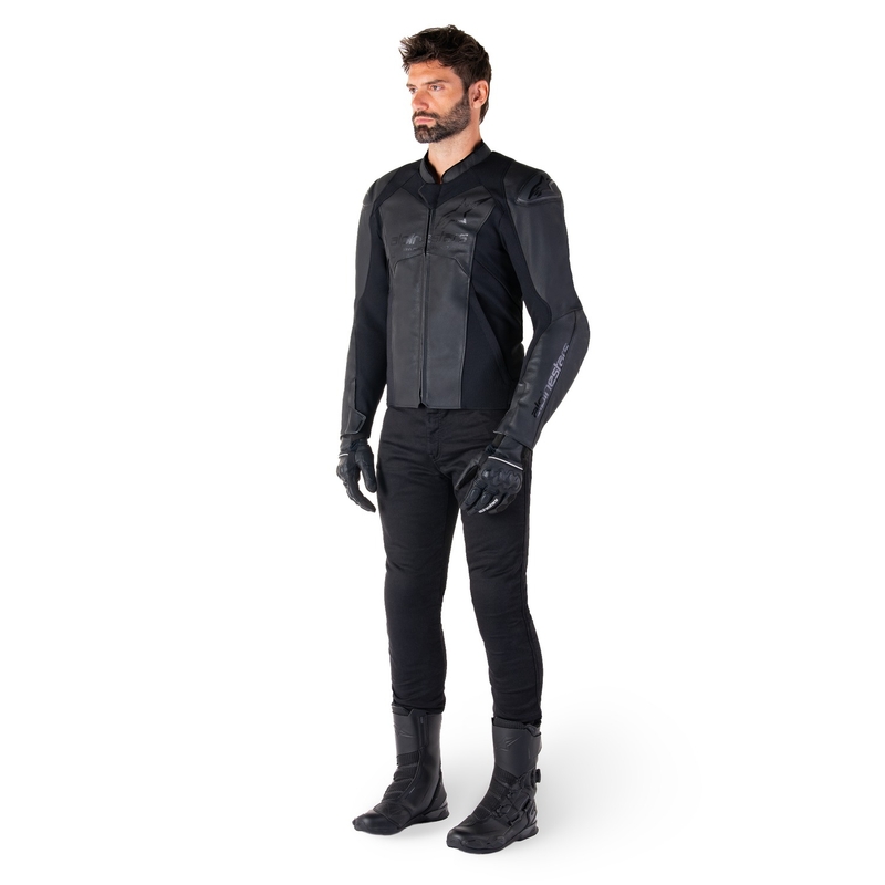 Alpinestars Faster 3 Μαύρο δερμάτινο μπουφάν μοτοσικλέτας