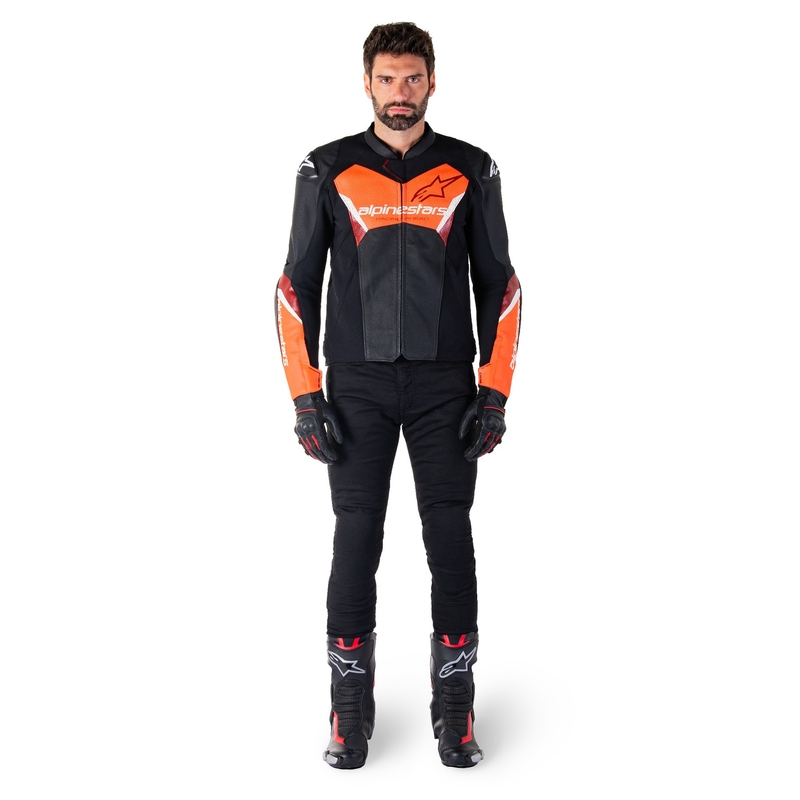 Alpinestars Faster 3 Airflow Black-Fluo Red Δερμάτινο μπουφάν μοτοσικλέτας
