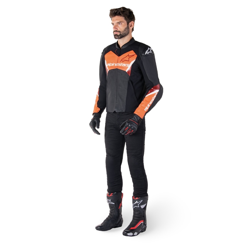 Alpinestars Faster 3 Airflow Black-Fluo Red Δερμάτινο μπουφάν μοτοσικλέτας