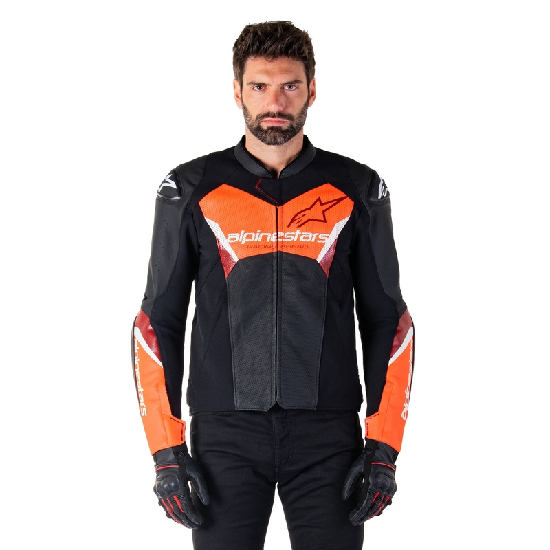 Alpinestars Faster 3 Airflow Black-Fluo Red Δερμάτινο μπουφάν μοτοσικλέτας