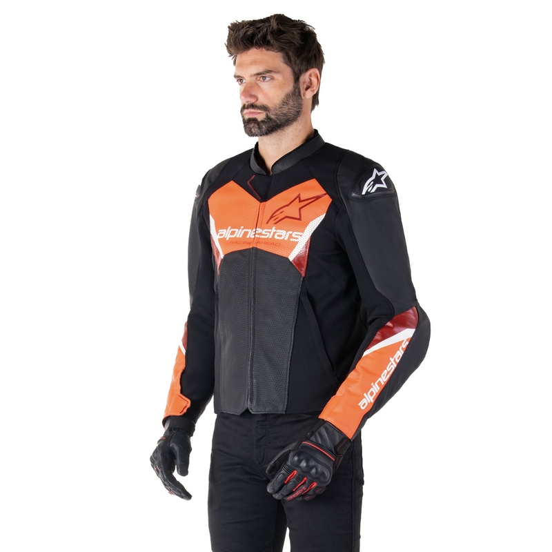 Alpinestars Faster 3 Airflow Black-Fluo Red Δερμάτινο μπουφάν μοτοσικλέτας