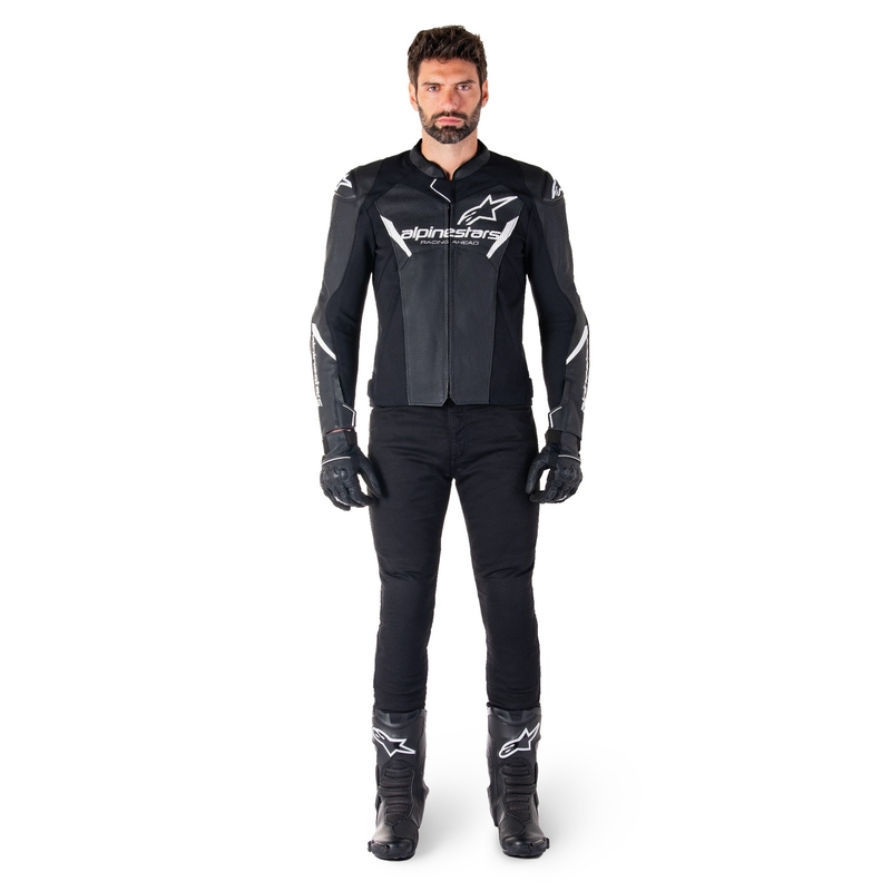 Alpinestars Faster 3 Airflow Μαύρο και λευκό δερμάτινο μπουφάν μοτοσικλέτας
