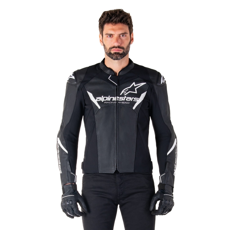 Alpinestars Faster 3 Airflow Μαύρο και λευκό δερμάτινο μπουφάν μοτοσικλέτας