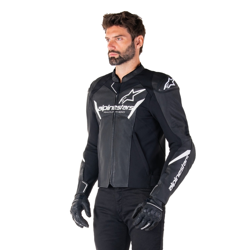 Alpinestars Faster 3 Airflow Μαύρο και λευκό δερμάτινο μπουφάν μοτοσικλέτας