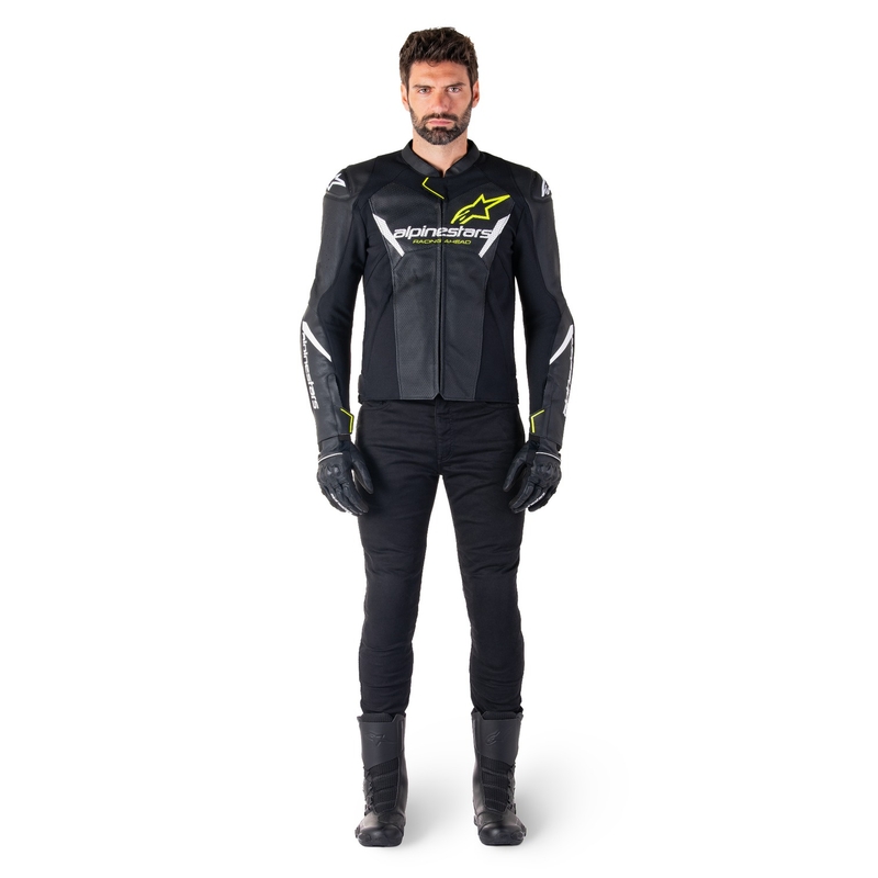 Alpinestars Faster 3 Airflow Black-White-Fluo Yellow Δερμάτινο μπουφάν μοτοσικλέτας