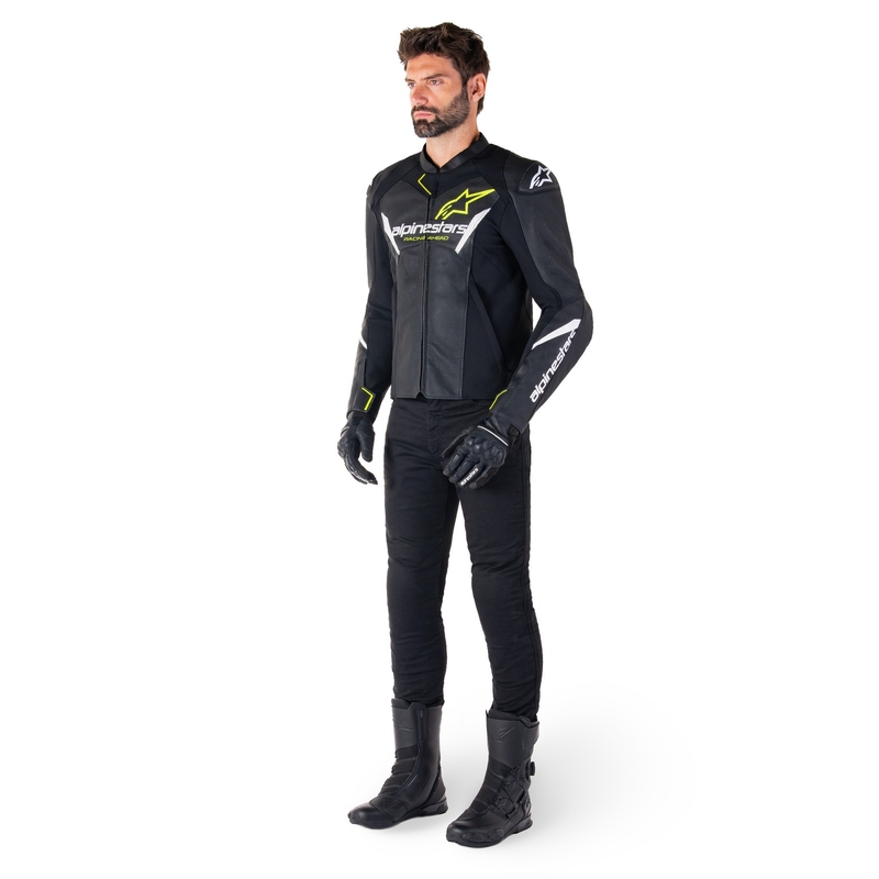 Alpinestars Faster 3 Airflow Black-White-Fluo Yellow Δερμάτινο μπουφάν μοτοσικλέτας