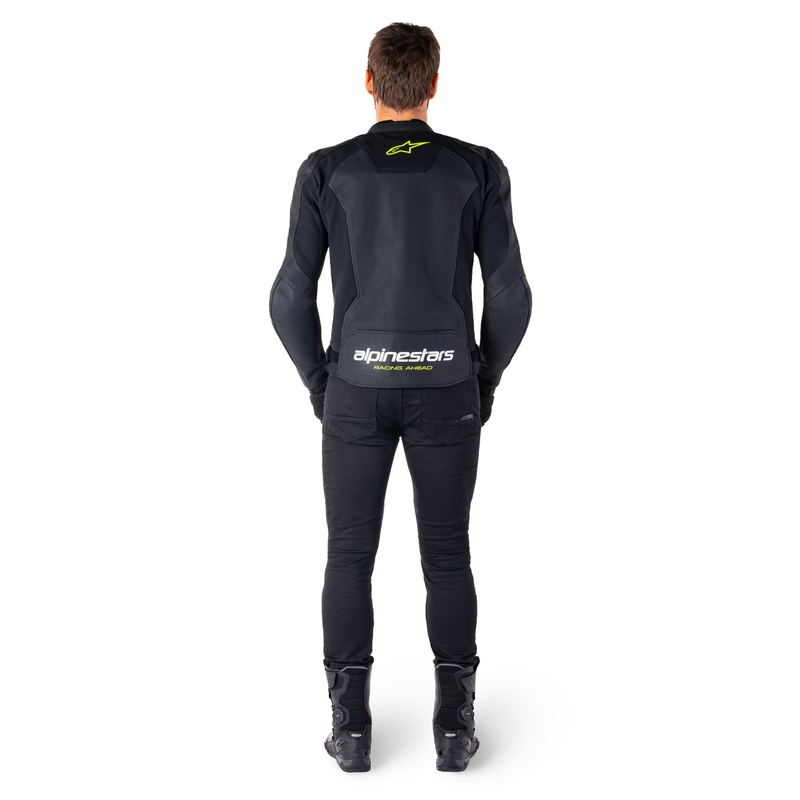 Alpinestars Faster 3 Airflow Black-White-Fluo Yellow Δερμάτινο μπουφάν μοτοσικλέτας