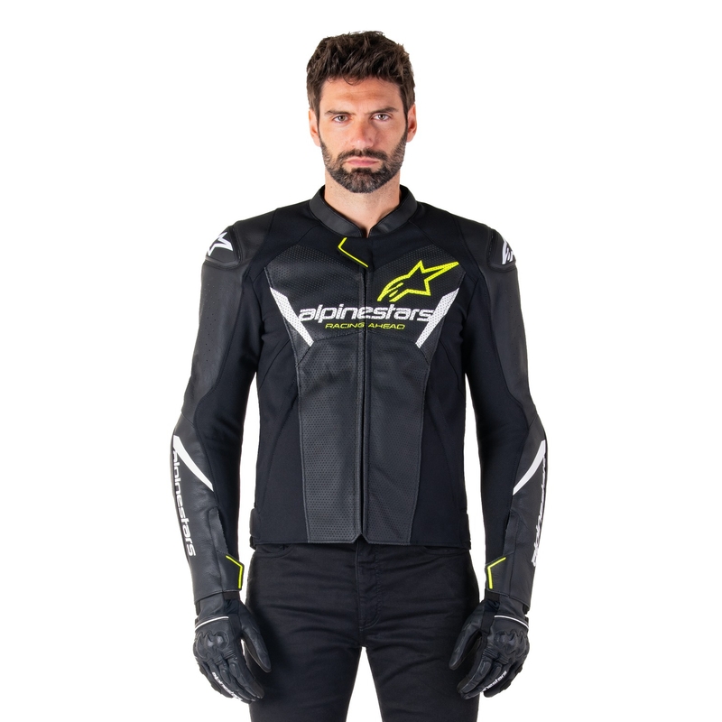 Alpinestars Faster 3 Airflow Black-White-Fluo Yellow Δερμάτινο μπουφάν μοτοσικλέτας