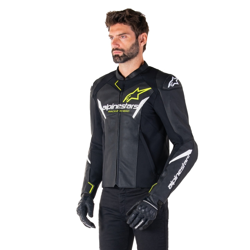Alpinestars Faster 3 Airflow Black-White-Fluo Yellow Δερμάτινο μπουφάν μοτοσικλέτας
