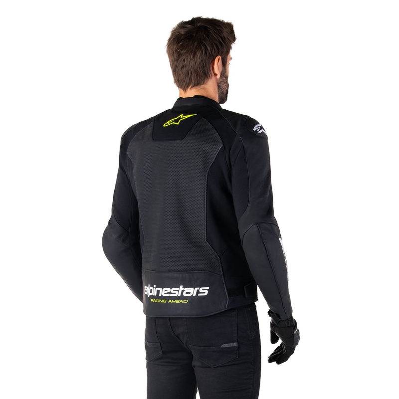 Alpinestars Faster 3 Airflow Black-White-Fluo Yellow Δερμάτινο μπουφάν μοτοσικλέτας