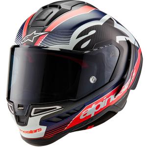 Alpinestars Supertech R-10 Team 2024 carbon fluo κόκκινο-μπλε-λευκό ματ ολοκληρωμένο κράνος μοτοσικλέτας