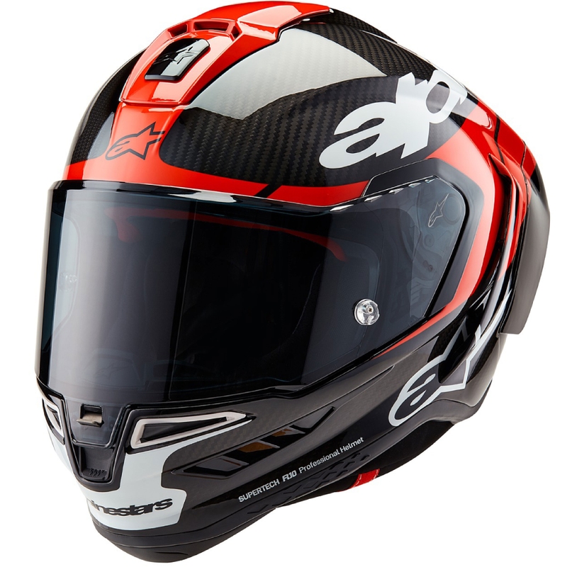 Κράνος μοτοσικλέτας Alpinestars Supertech R-10 Element από φθοριούχο άνθρακα, κόκκινο-λευκό