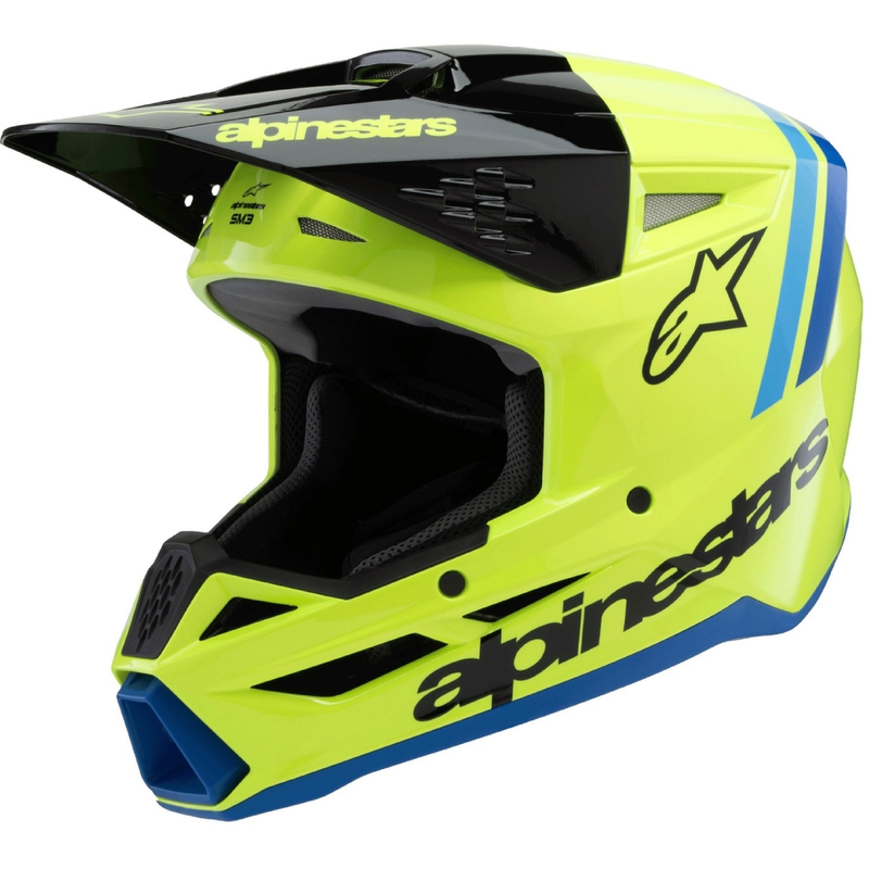 Παιδικό κράνος motocross Alpinestars S-M3 RADIUM, φθορίζον κίτρινο-μαύρο-μπλε