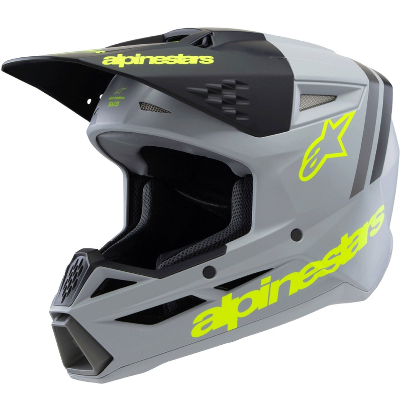 Παιδικό κράνος motocross Alpinestars S-M3 RADIUM σε ματ γκρι-φλουό κίτρινο-μαύρο
