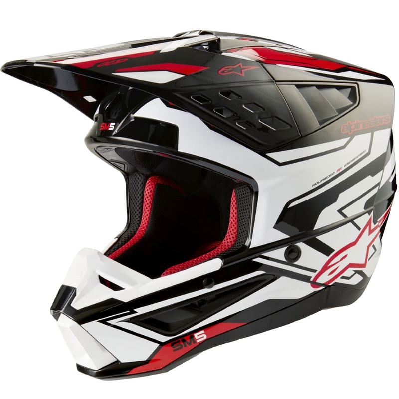 Κράνος Motocross Alpinestars S-M5 Action 2 Μαύρο-Άσπρο-Φλούο Κόκκινο